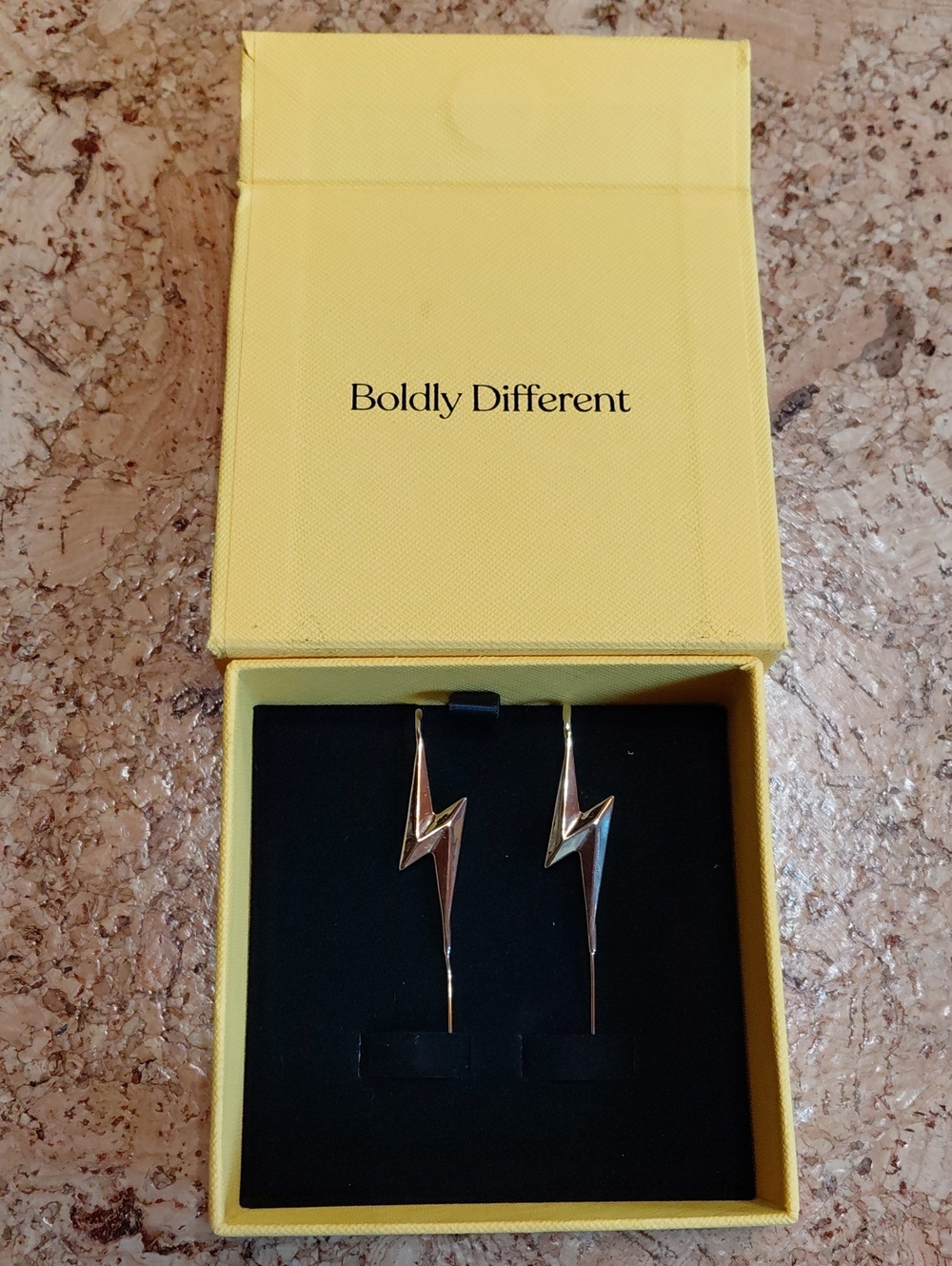 Oreylo Gold Tone Lightning Bolt Drop Earrings